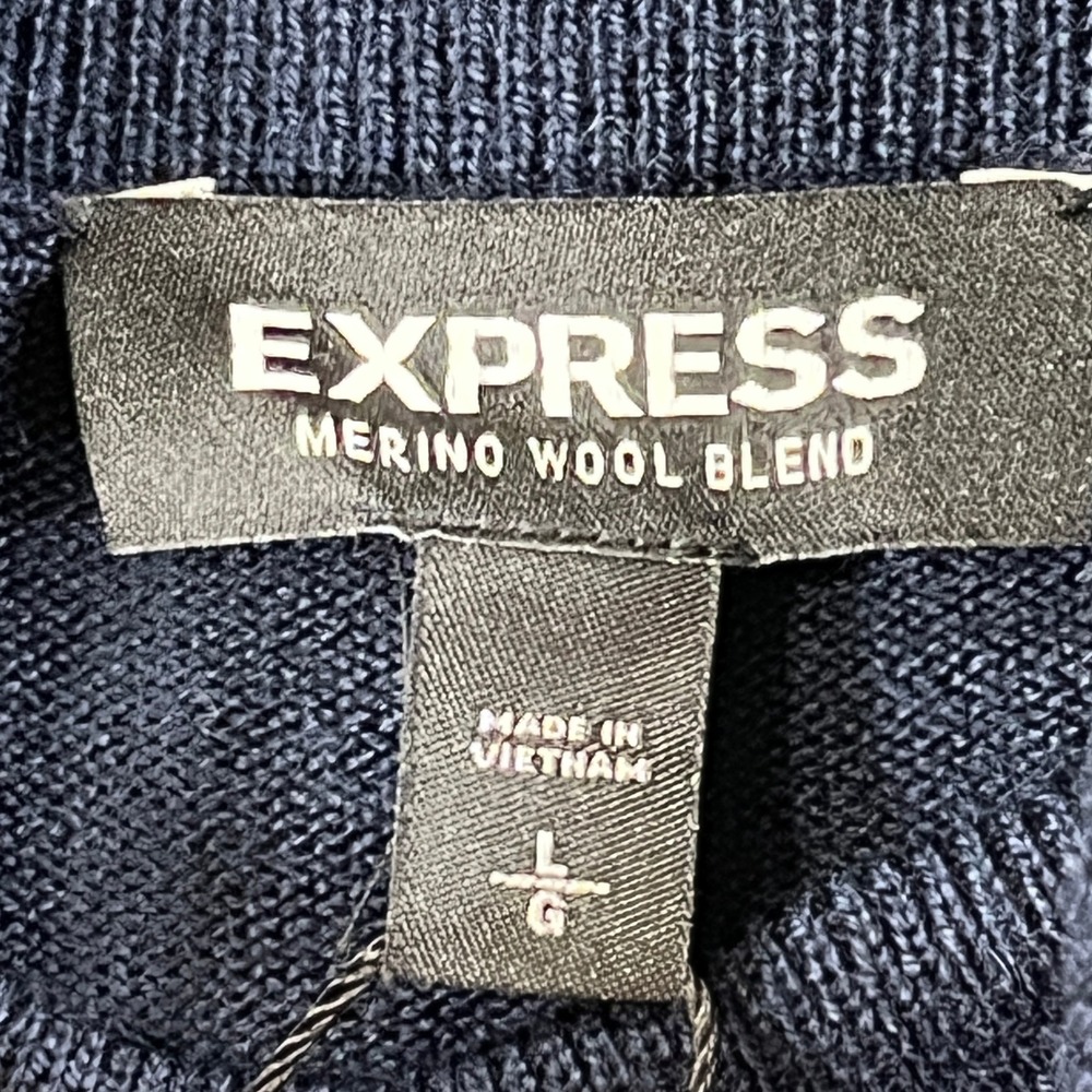 Express Merino Wool Blend Turtleneck Sweater Mens L Navy Blue Knit Casual Wear - Picture 2 of 12